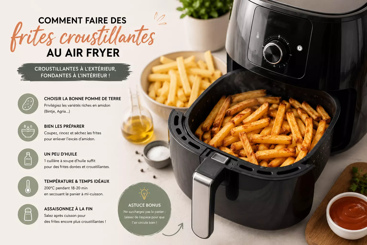 Comment faire des frites croustillantes au air fryer ?